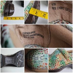 Rainbow Mosaic Clogs Born BOC Size 8 Leather Watercolor Multi Snake Print Floral